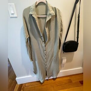 Cute gauzy button down dress - sage color